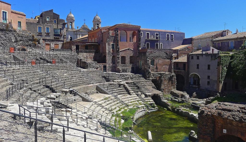 Roman Theatre. Erected in the area of Catania ancient acropolis, it is today partially covered by eighteenth-century buildings. It belongs to the regional park "Parco archeologico e paesaggistico di Catania e della valle dell'Aci". ®apieceofsicily.com