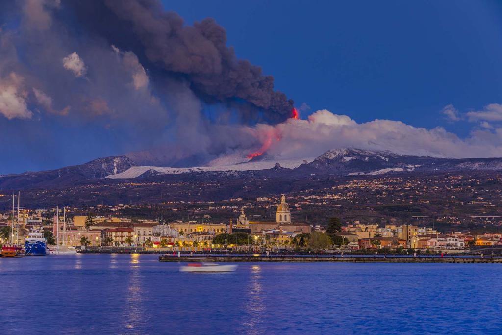 Etna volcano view from the Giarre-Riposto waters, Northern Gulf of Catania. ®101-zone.com